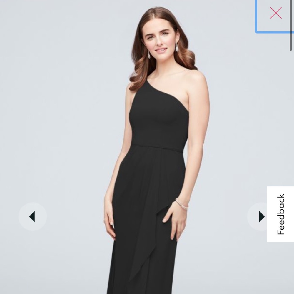Black David’s Bridal One-Shoulder Chiffon Bridesmaid Dress with Cascade